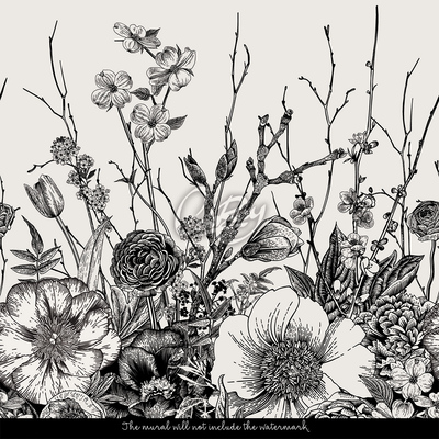 Fototapeta Minimalistyczne Czarno-Białe Kwiaty