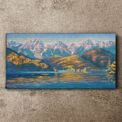 Obraz Canvas Malarstwo góry jezioro drzewa
