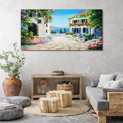 Obraz Canvas Santorini Morze Kwiaty