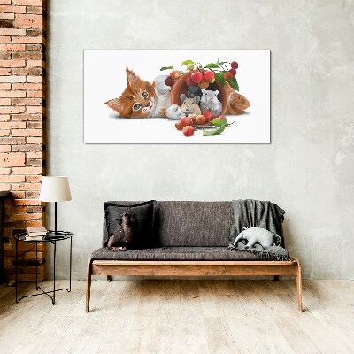 Obraz Szklany Obraz Szkło zwierzęta kot szczury owoce