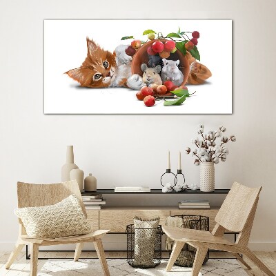 Obraz Szklany Obraz Szkło zwierzęta kot szczury owoce