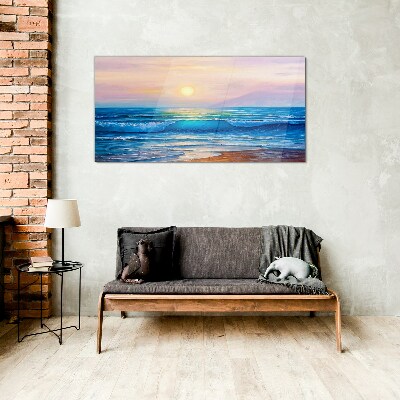 Obraz Szklany wybrzeże fale słońce niebo