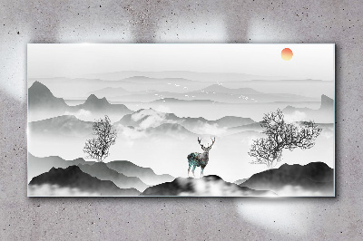 Obraz Szklany zwierzę jeleń drzewa góry