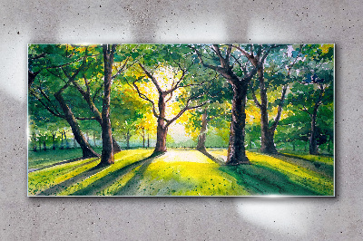 Obraz Szklany las liście słońce