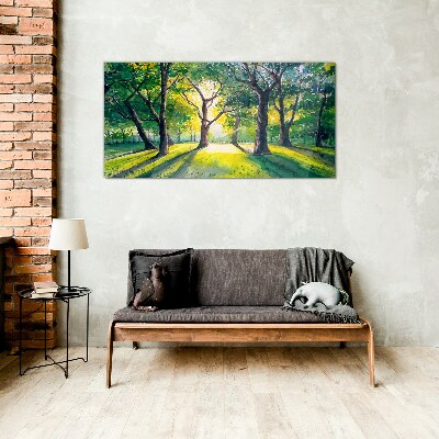 Obraz Szklany las liście słońce