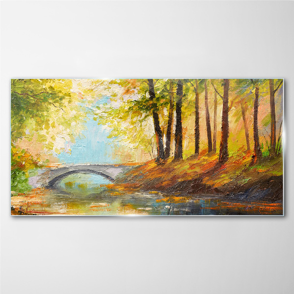 Obraz na Szkle malarstwo las most
