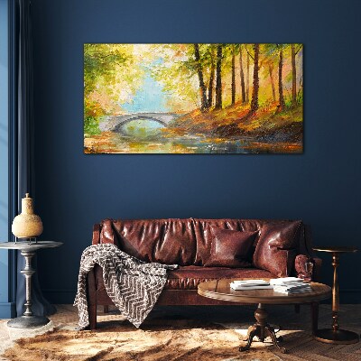 Obraz na Szkle malarstwo las most