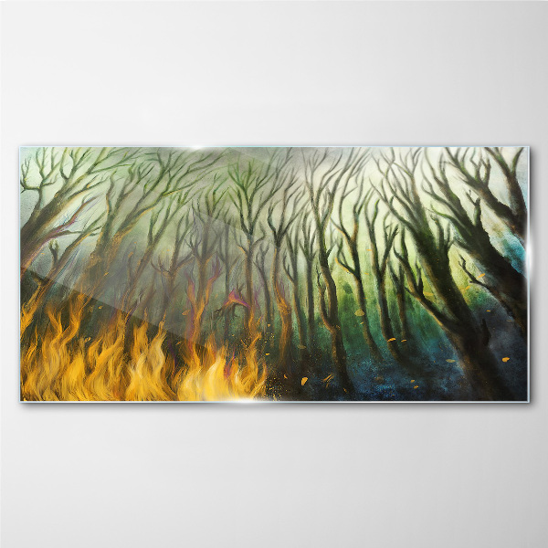 Obraz na Szkle Malarstwo las drzewa ogień