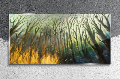 Obraz na Szkle Malarstwo las drzewa ogień
