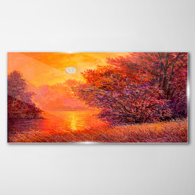 Obraz Szklany las rzeka słońce krajobraz