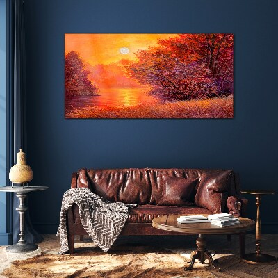 Obraz Szklany las rzeka słońce krajobraz