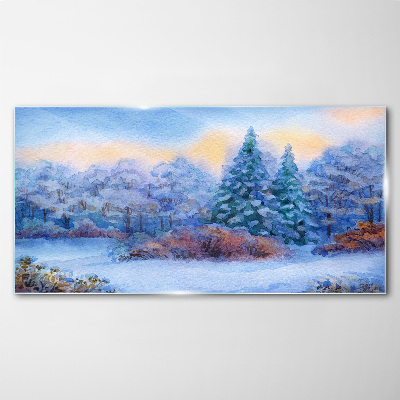 Obraz Szklany Akwarela śnieg drzewo las