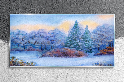 Obraz Szklany Akwarela śnieg drzewo las