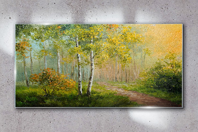 Obraz Szklany las ścieżka liście