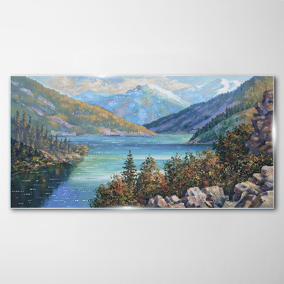 Obraz na Szkle Malarstwo góry jezioro