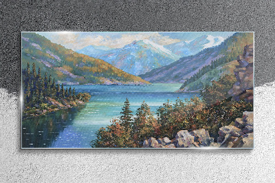 Obraz na Szkle Malarstwo góry jezioro