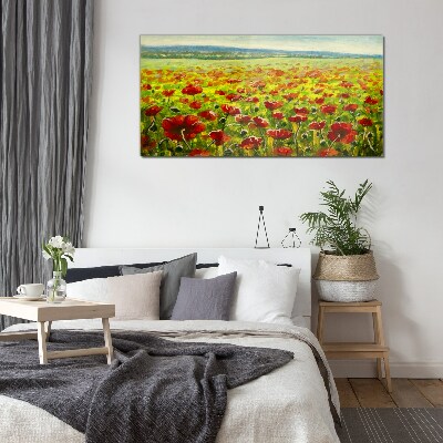 Obraz na Szkle malarstwo kwiaty łąka maki