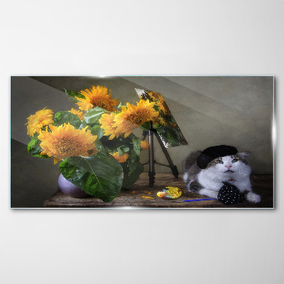 Obraz na Szkle Kwiaty Zwierzę Kot
