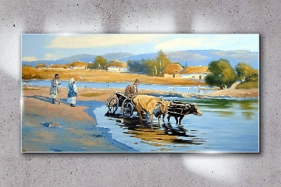 Obraz Szklany wieś wieśniacy rzeka chaty