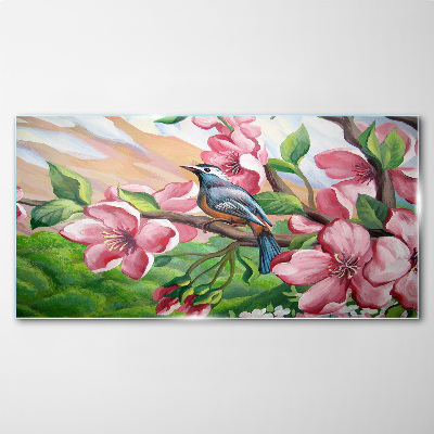 Obraz Szklany Abstrakcja Kwiaty Ptak