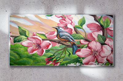 Obraz Szklany Abstrakcja Kwiaty Ptak