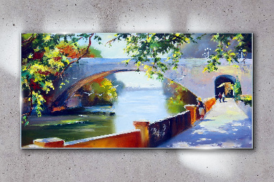 Obraz Szklany drzewa rzeka most