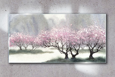 Obraz Szklany zima śnieg drzewa kwiaty
