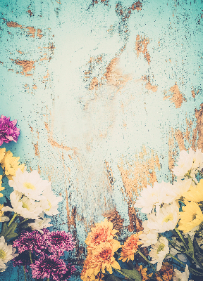 Roleta materiałowa Kwiaty na niebieskim tle