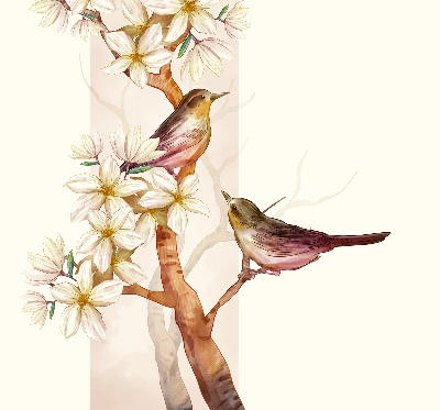 Roleta okienna wewnętrzna Ptaki na drzewie z kwiatami