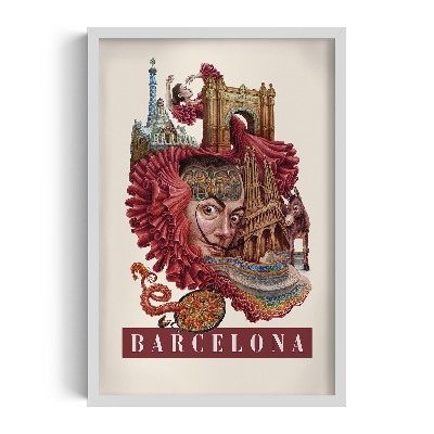 Obraz w białej ramce Barcelona Vintage