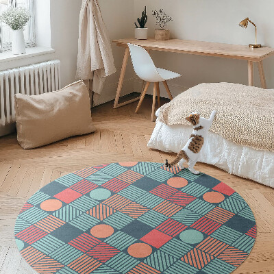 Dywan winylowy okrągły Retro vintage wzór geometryczny
