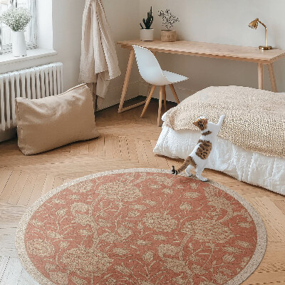 Dywan winylowy okrągły Wyszywane kwiaty w stylu vintage