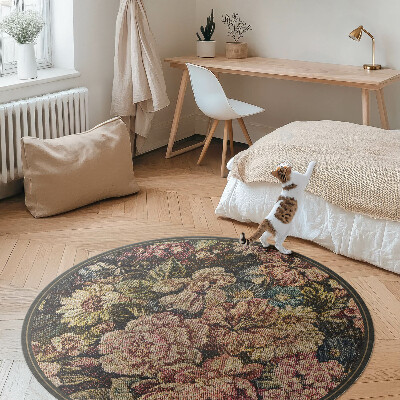 Dywan winylowy okrągły Retro vintage wytarte kwiaty