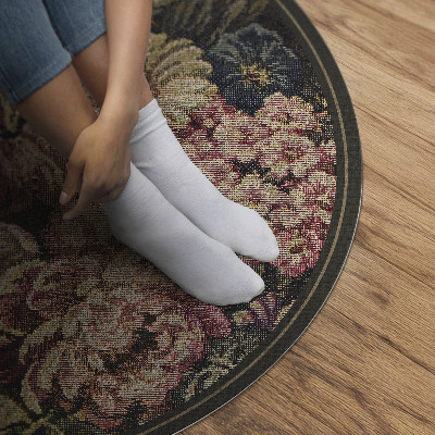 Dywan winylowy okrągły Retro vintage wytarte kwiaty