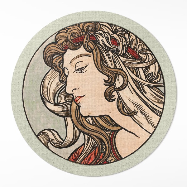 Dywan winylowy okrągły Kobiecy portret Alfons Mucha