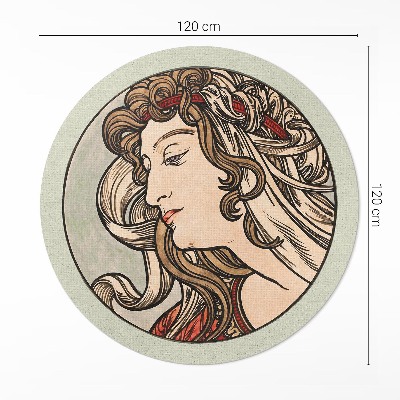 Dywan winylowy okrągły Kobiecy portret Alfons Mucha