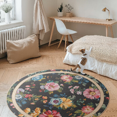 Dywan winylowy okrągły Bogate kolorowe kwiaty polna łąka vintage