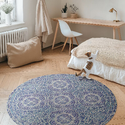 Dywan winylowy okrągły Bogato zdobiony geometryczny wzór vintage