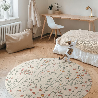 Dywan winylowy okrągły Drobne polne kwiatki boho delikatna łąka