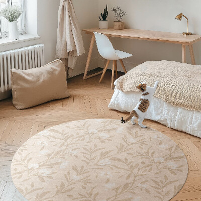 Dywan winylowy okrągły Subtelny wzór delikatnych liści i kwiatów boho