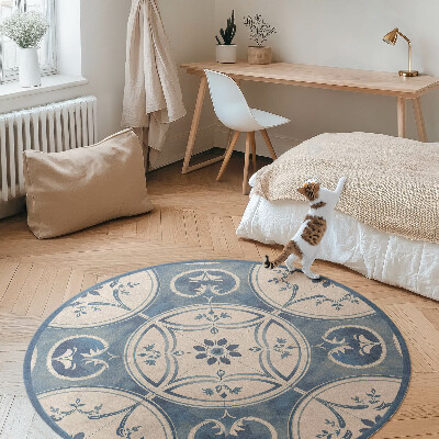 Dywan winylowy okrągły dekoracyjne płytki z ornamentami vintage