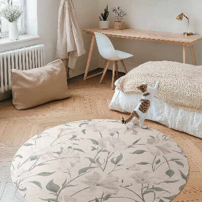 Dywan winylowy okrągły Subtelne piękne kwiaty rośliny w boho stylu