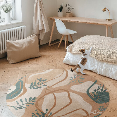 Dywan winylowy okrągły Malowane boho rośliny i abstrakcyjne plamy