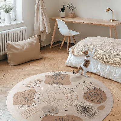 Dywan winylowy okrągły Plamy linie i rośliny abstrakcyjny wzór boho