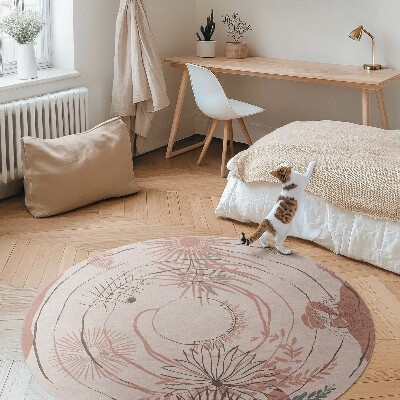 Dywan winylowy okrągły kwiaty i rośliny boho wzór