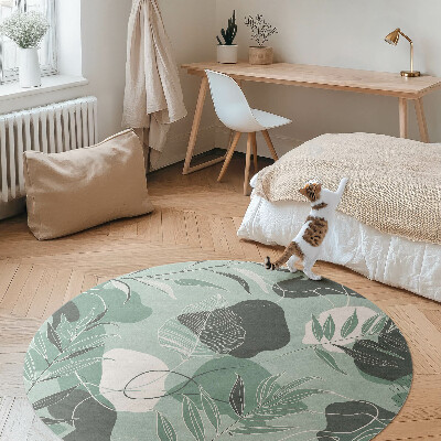 Dywan winylowy okrągły Linearne liście na pastelowych boho plamach
