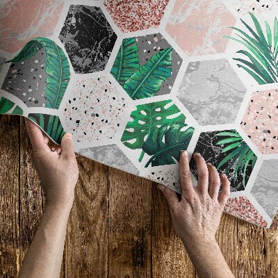 Dywan winylowy Tropikalne hexagony roślin i kamieni