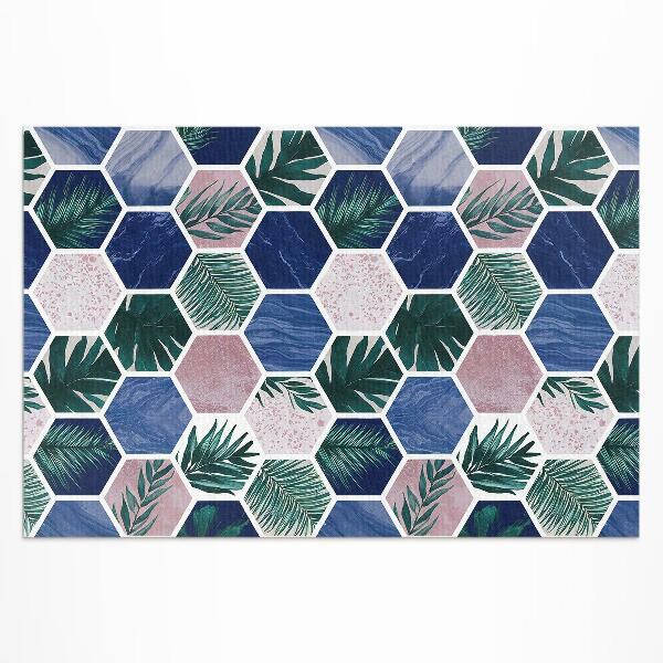 Dywan winylowy Płytki heksagonów motyw roślinny i kamienny