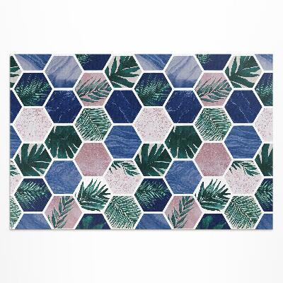 Dywan winylowy Płytki heksagonów motyw roślinny i kamienny