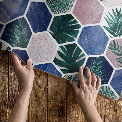Dywan winylowy Płytki heksagonów motyw roślinny i kamienny